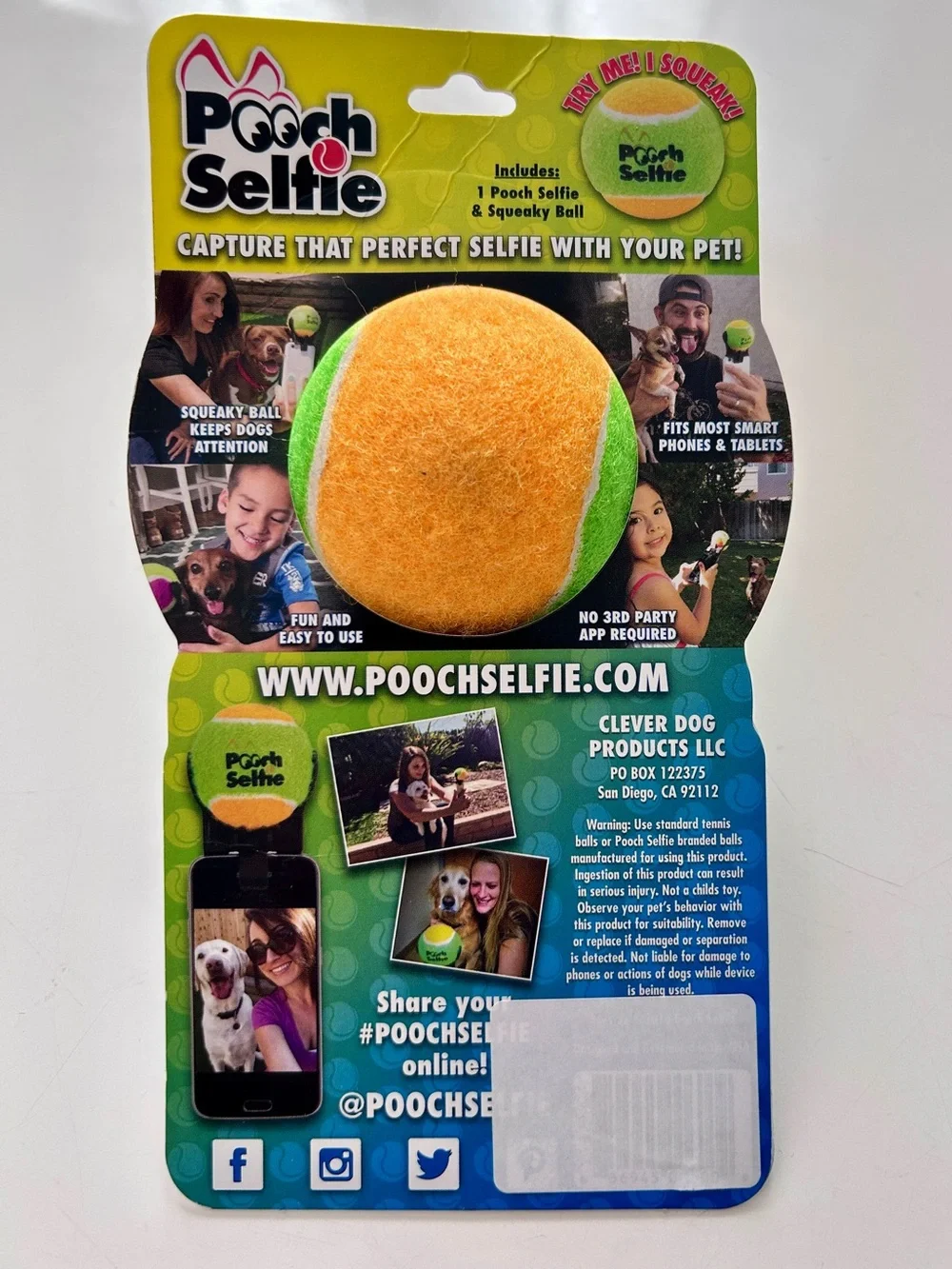 Pooch Selfie Dog Training Tennis Ball Smart Phone Attachment Photo Taking